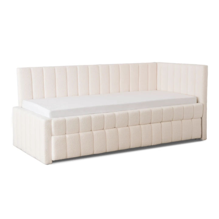 Łóżko Tapicerowane VELMONO 90x200, Kremowe Boucle - 02.webp
