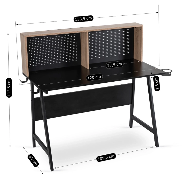 Biurko Gamingowe NEXARO 138,5 cm, Czarne-Dąb Sonoma - 05.webp