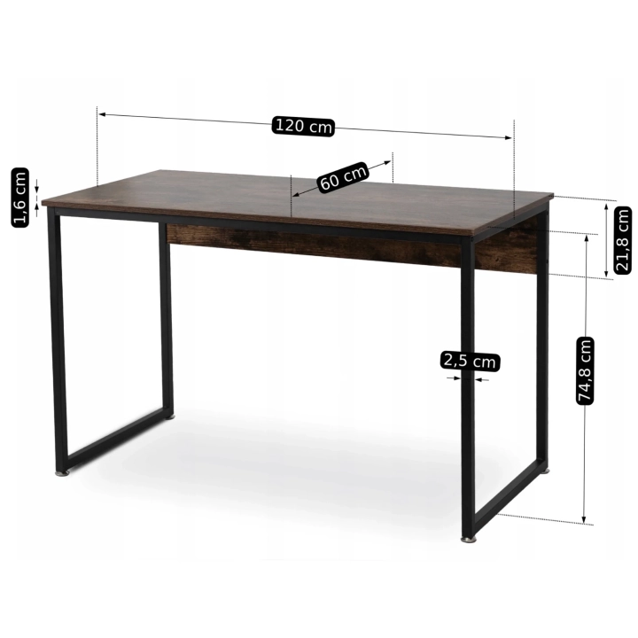 Biurko Loft DARVELLO 120 cm, Dąb Rustykalny-Czarny - 05.webp