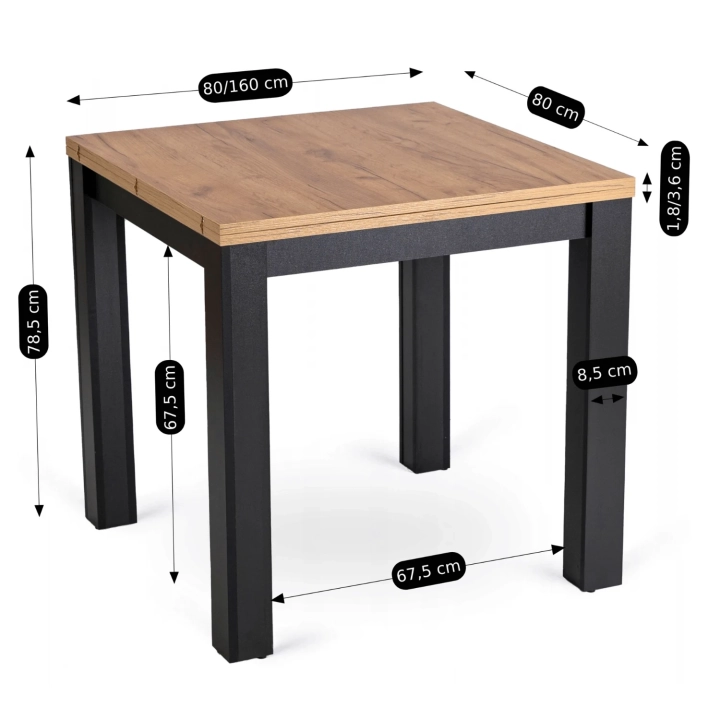 Stół Rozkładany MAXVENO 80-160 cm, Dąb Craft-Czarny - 08.webp