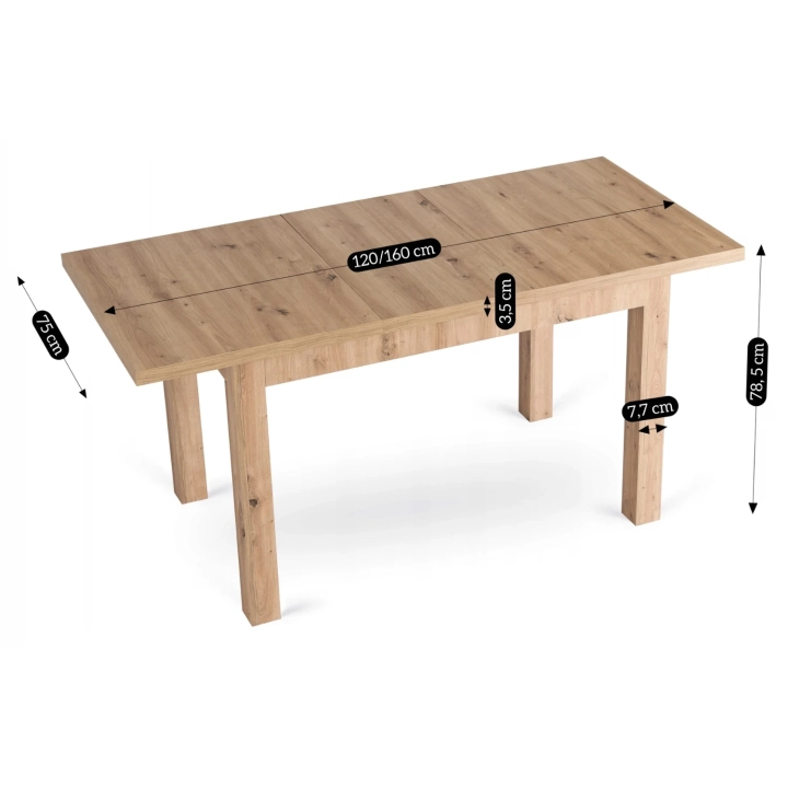 Stół Rozkładany SKARVENO 120-160 cm, Dąb Artisan - 07.webp