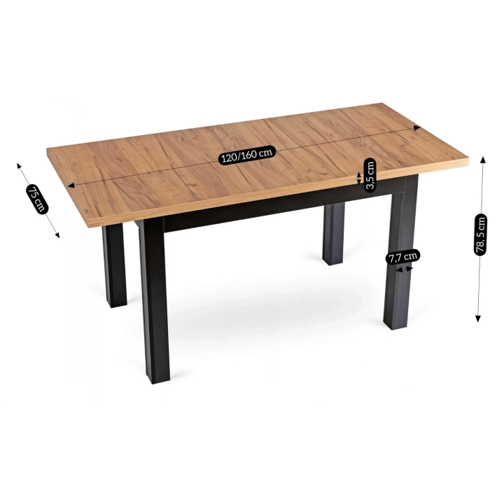 Stół Rozkładany SKARVENO 120-160 cm, Dąb Craft-Czarny - 10.webp