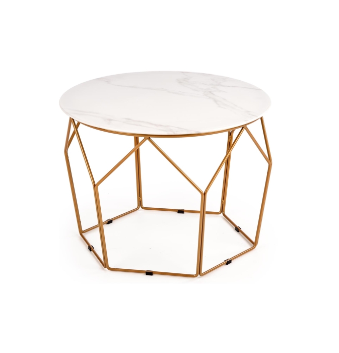 Złota ława okrągła z blatem marmurowym 60cm HLMN