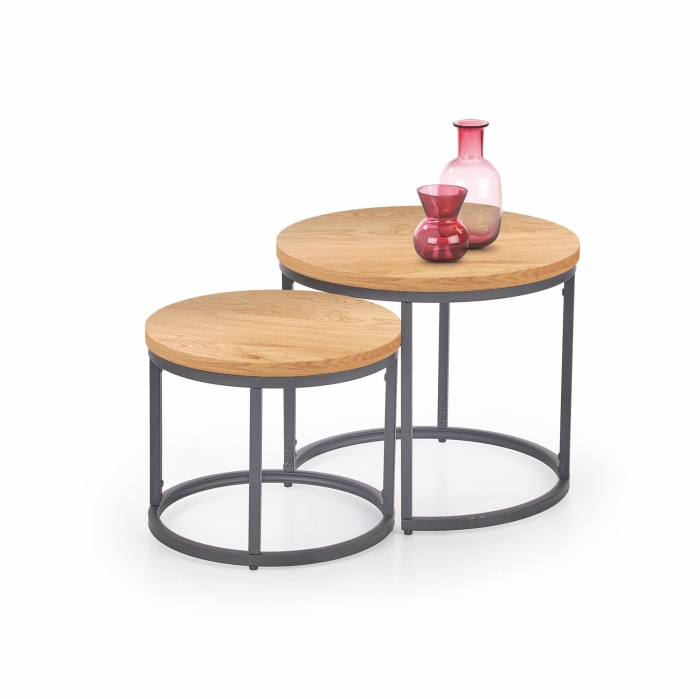 Zestaw Dwóch Ław dąb złoty stelaż czarny HLORE