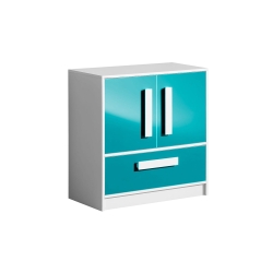 Kwadratowa komoda młodzieżowa DOMINO biały / turkus połysk 2D1S 80 cm