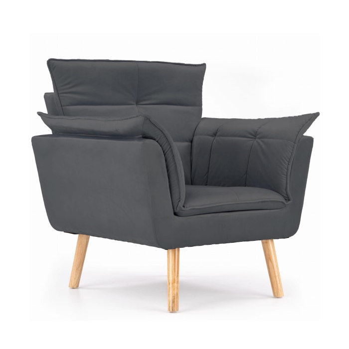 Wygodny fotel poduszkowy wypoczynkowy szary na nóżkach HLRE