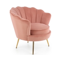 Fotel glamour muszla wypoczynkowy welur jasny róż złote nóżki HLAO