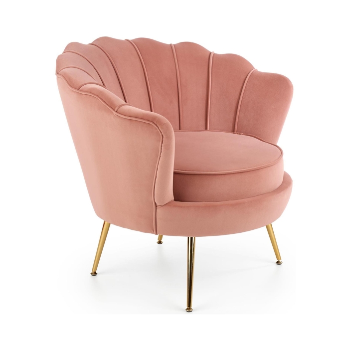 Fotel glamour muszla wypoczynkowy welur jasny róż złote nóżki HLAO