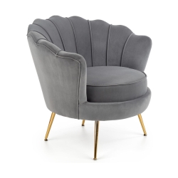 Fotel glamour muszla wypoczynkowy do salonu welur szary złoty HLAO