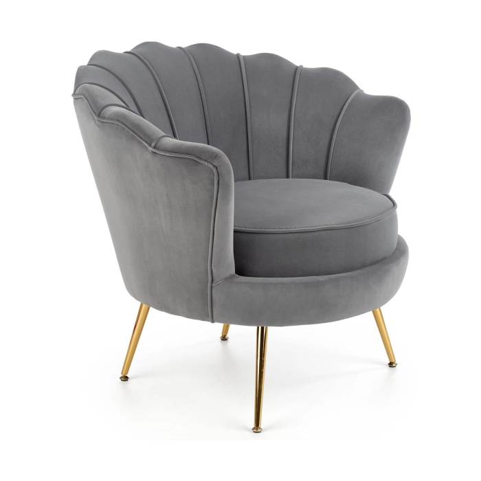 Fotel glamour muszla wypoczynkowy do salonu welur szary złoty HLAO