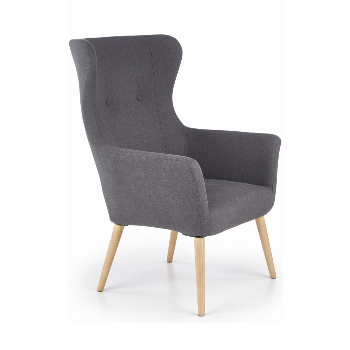 Fotel wypoczynkowy szary z guzikami na drewnianych nogach COTTO