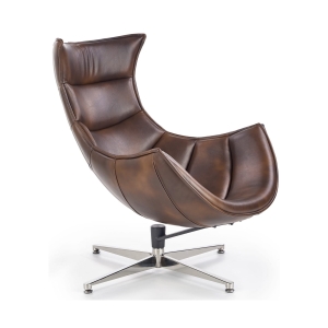 Wygodny fotel obrotowy wypoczynkowy skórzany ciemny brąz HLLU