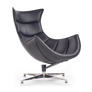 Wygodny fotel obrotowy wypoczynkowy do salonu skóra czarny HLLU