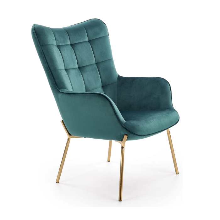 Fotel uszak wypoczynkowy pikowany butelkowa zieleń złoty HLC2