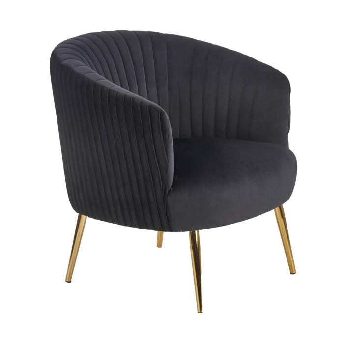 Fotel glamour wypoczynkowy czarny welur złote nóżki HLCR