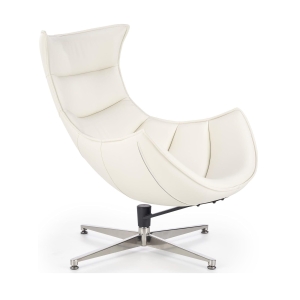 Wygodny fotel obrotowy wypoczynkowy do salonu skóra biały HLLU