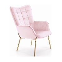 Fotel pikowany wypoczynkowy jasny róż ze złotymi nóżkami HLC2