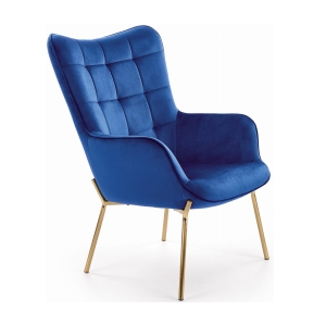 Fotel uszak pikowany glamour welur granatowy ze złotymi nóżkami HLC2
