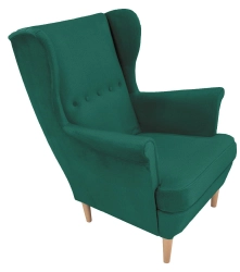Fotel uszak pikowany wypoczynkowy do salonu butelkowa zieleń KXKO