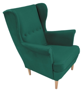 Fotel uszak pikowany wypoczynkowy do salonu butelkowa zieleń KXKO