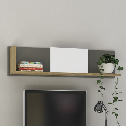 Półka wisząca MNFI 116 cm biało-szara, jasny dąb Aranżacja