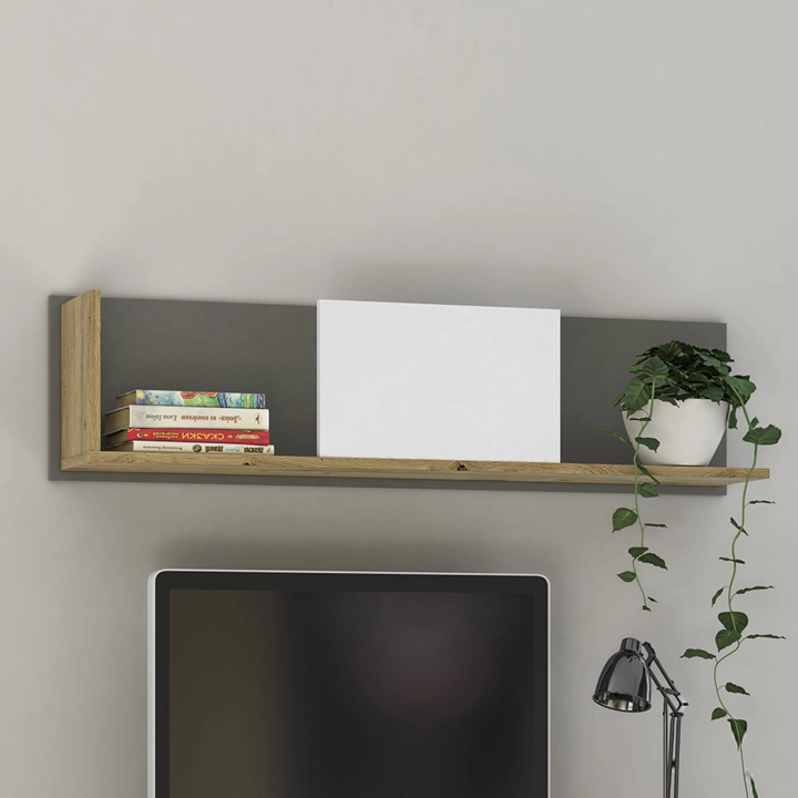 Półka wisząca MNFI 116 cm biało-szara, jasny dąb Aranżacja