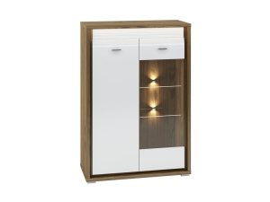 Komoda z witryną MIRANDA 06 2D orzech / biały połysk 92 cm