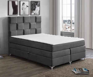 Łóżko szare RPMAL 140x200 cm z pojemnikiem, materacem i topperem
