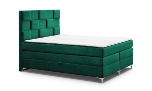Łóżko zieleń butelkowa RPMAL 180x200 cm z pojemnikiem, materacem i topperem