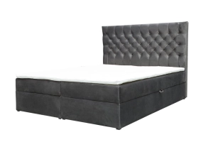 Łóżko szare RPCO 180x200 cm z pojemnikiem, materacem i topperem