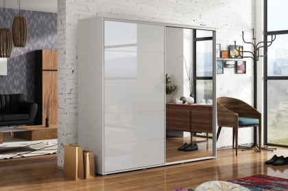 Szafa przesuwna dwudrzwiowa z lustrem 150cm biały połysk A11