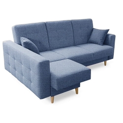 Narożnik z funkcją spania RACHEL niebieski lewy 225x158 cm
