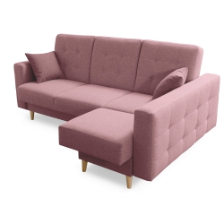 Narożnik z funkcją spania RACHEL różowy prawy 225x158 cm