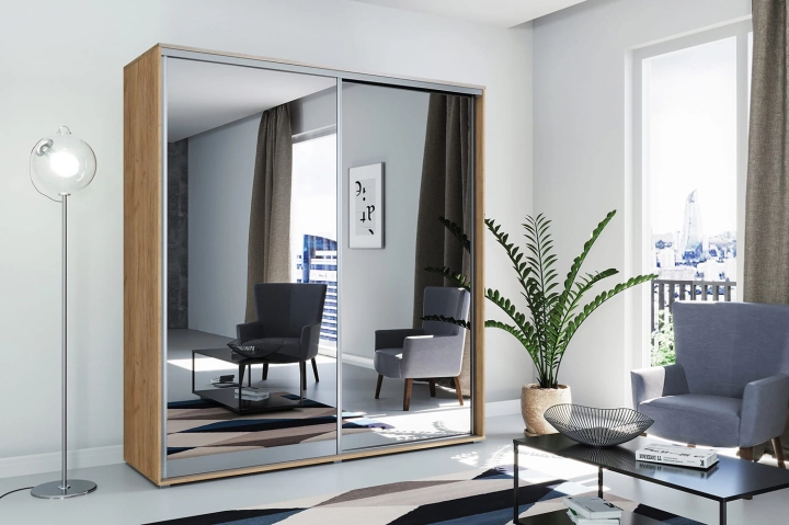 Szafa przesuwna A1 100-215 cm kraft złoty wnętrze Olivier salon