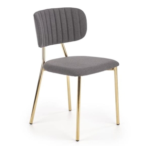 Krzesło do salonu tapicerowane ciemny szary nogi złote stal K362
