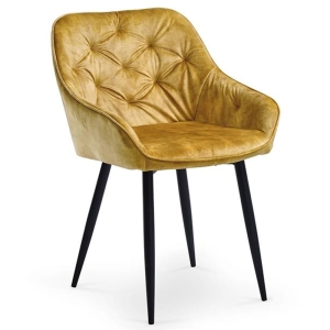 Krzesło tapicerowane musztardowe nogi czarne metalowe K418