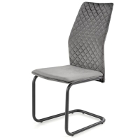 Krzesło na płozach pikowane welur szare płoza czarna K444