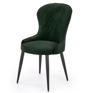 Krzesło do salonu pikowane welur butelkowa zieleń nogi czarne K366