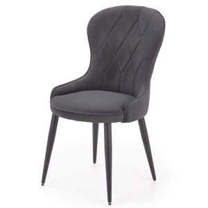 Krzesło do salonu pikowane welur szare nogi czarne K366