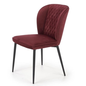 Krzesło do salonu pikowane welurowe bordowe nogi czarne K399