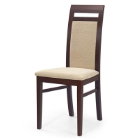 Krzesło tapicerowane beżowe drewniane ciemny orzech