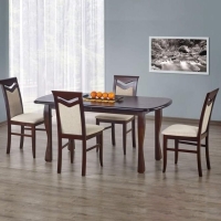 Krzesło tapicerowane beżowe drewniane ciemny orzech zestaw mebli