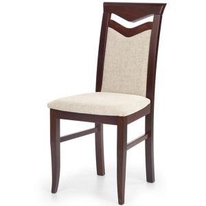 Krzesło tapicerowane beżowe drewniane ciemny orzech