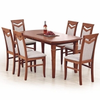 Krzesło tapicerowane beżowe drewniane czereśnia zestaw mebli