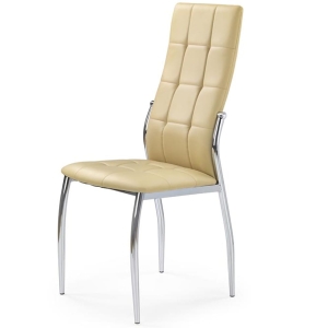 Krzesło do salonu pikowane ekoskóra beżowe nogi chrom K209