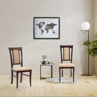 Krzesło drewniane tapicerowane beżowe ciemny orzech