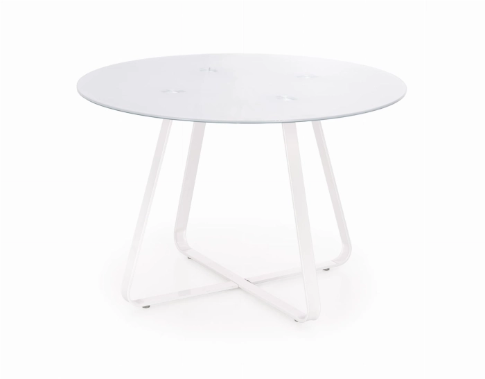 Stół okrągły szklany ze stelażem biały 115cm LOOPER