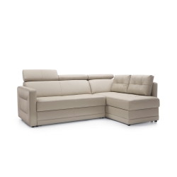 Narożnik GCEDE z funkcją spania, beżowa skóra naturalna, prawy 225x165 cm