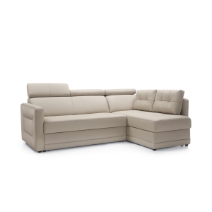 Narożnik GCEDE z funkcją spania, beżowa skóra naturalna, prawy 225x165 cm