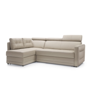 Narożnik GCEDE z funkcją spania, beżowa skóra, lewy 225x165 cm